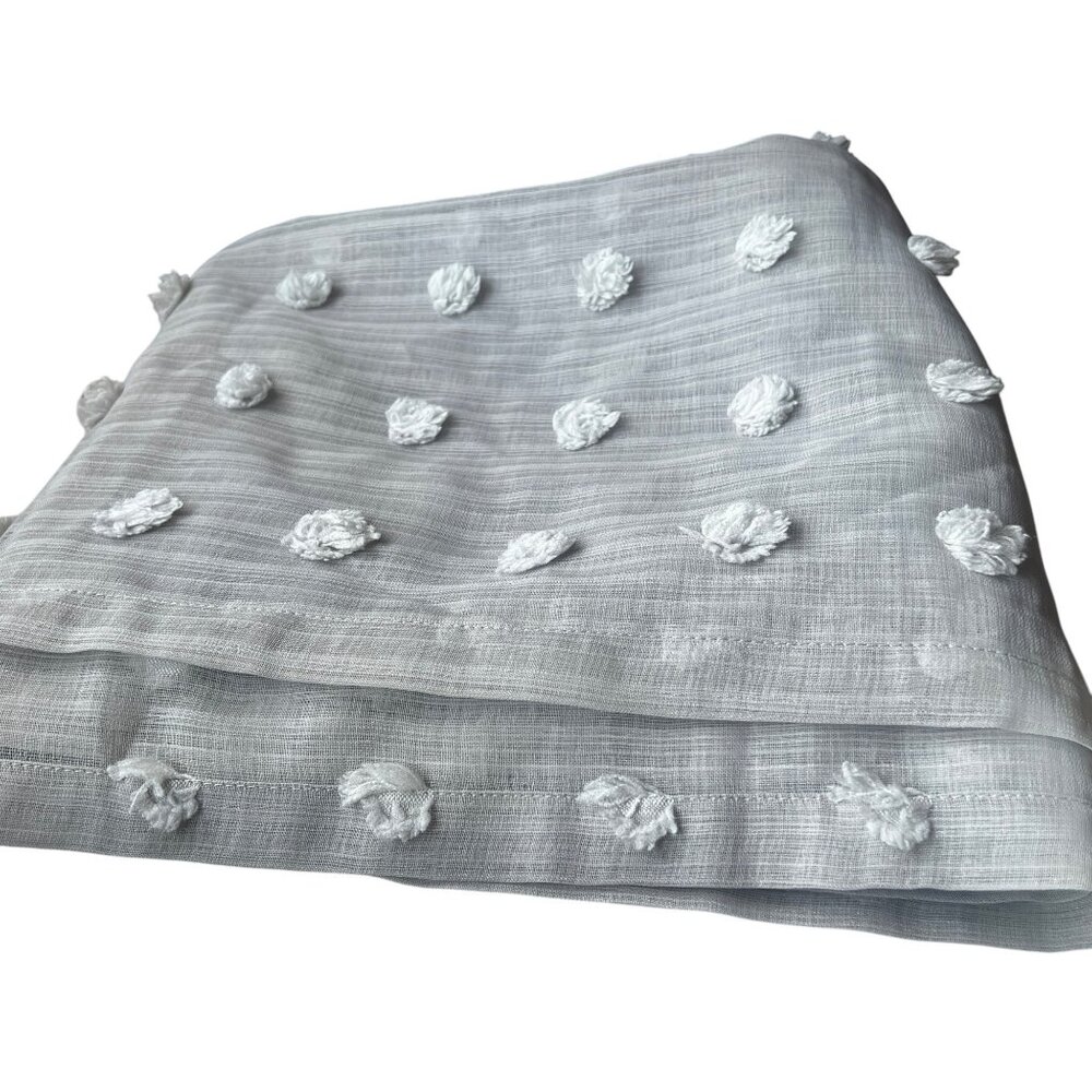 Textured Lightweight Gray Curtain Panel With Woven Pom-Pom Design 96X50 Weighted